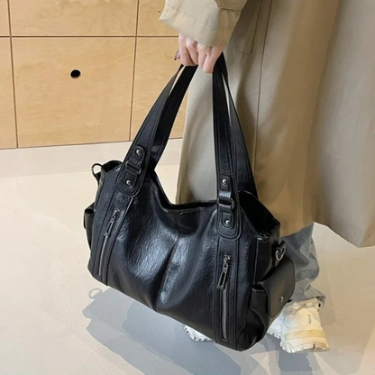 Faux Leather Shoulder Duffle Bag