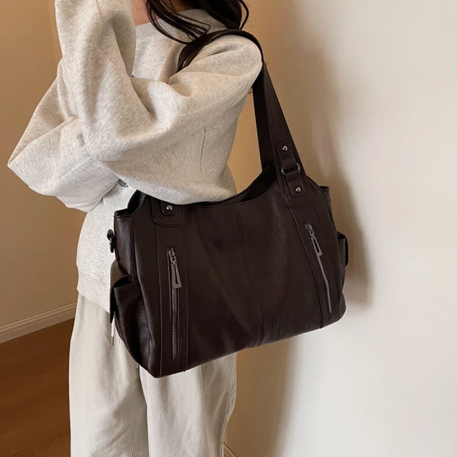 Faux Leather Shoulder Duffle Bag