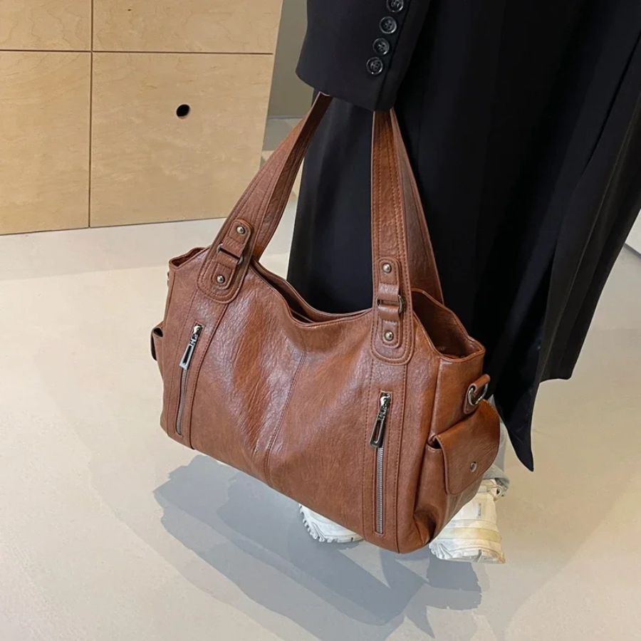 Faux Leather Shoulder Duffle Bag