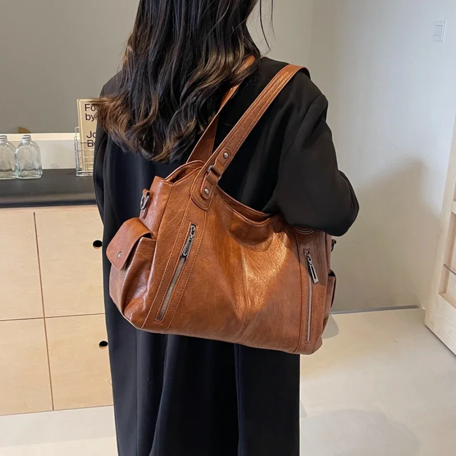 Faux Leather Shoulder Duffle Bag