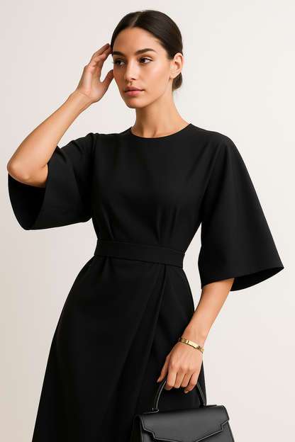 Crew Neck Midi Work Dress