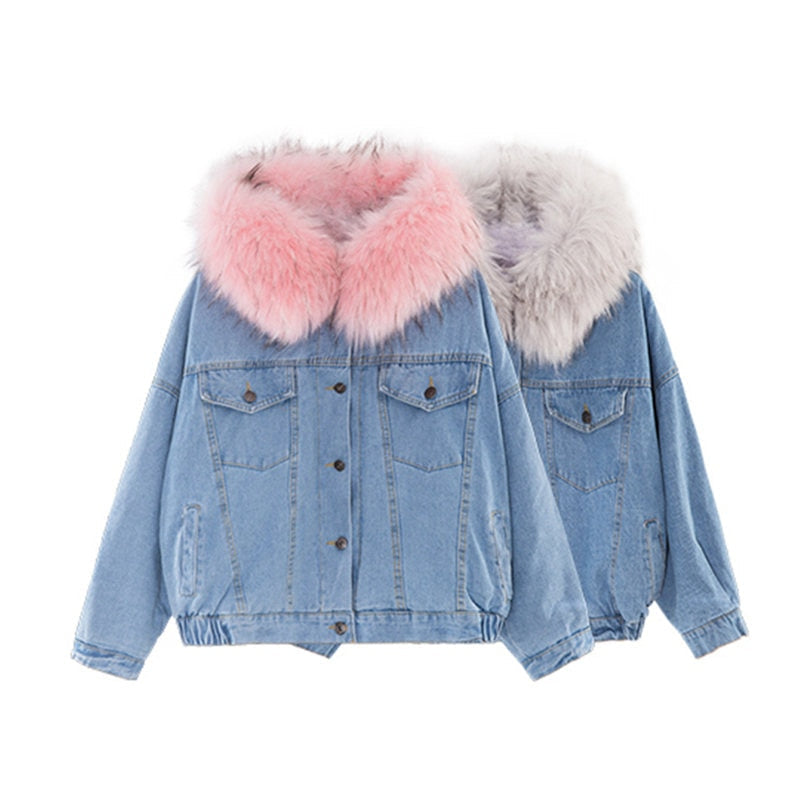 Women's Denim Jacket with Fur