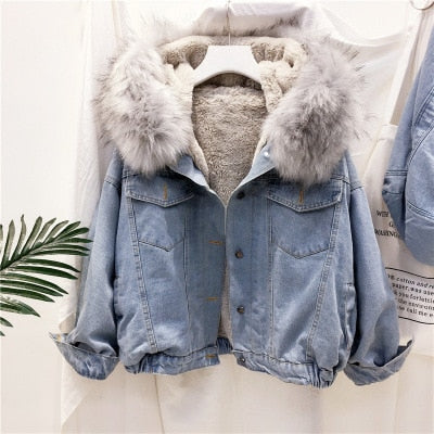 Women's Denim Jacket with Fur