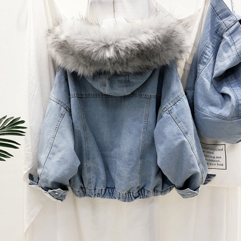 Women's Denim Jacket with Fur