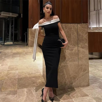 Valentina Elegant Off Shoulder Evening Gown Midi Dress